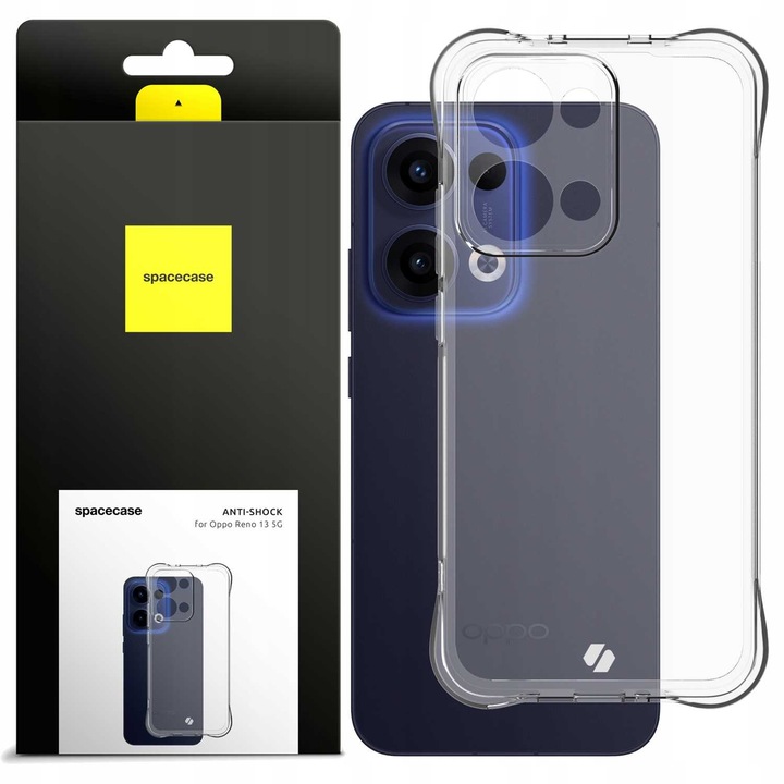 Husa telefon Spacecase Anti-Shock pentru Oppo Reno 13, transparenta, cu colturi intarite