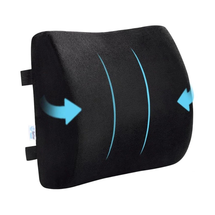 Perna lombara pentru birou sau automobil din spuma cu memorie Better Posture Lite, Negru, 33 x 31 x 10 cm