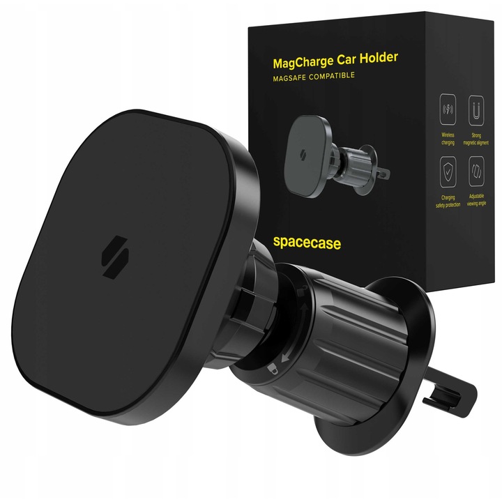 Suport auto Spacecase, compatibil cu MagSafe, negru, montare pe grila de ventilatie