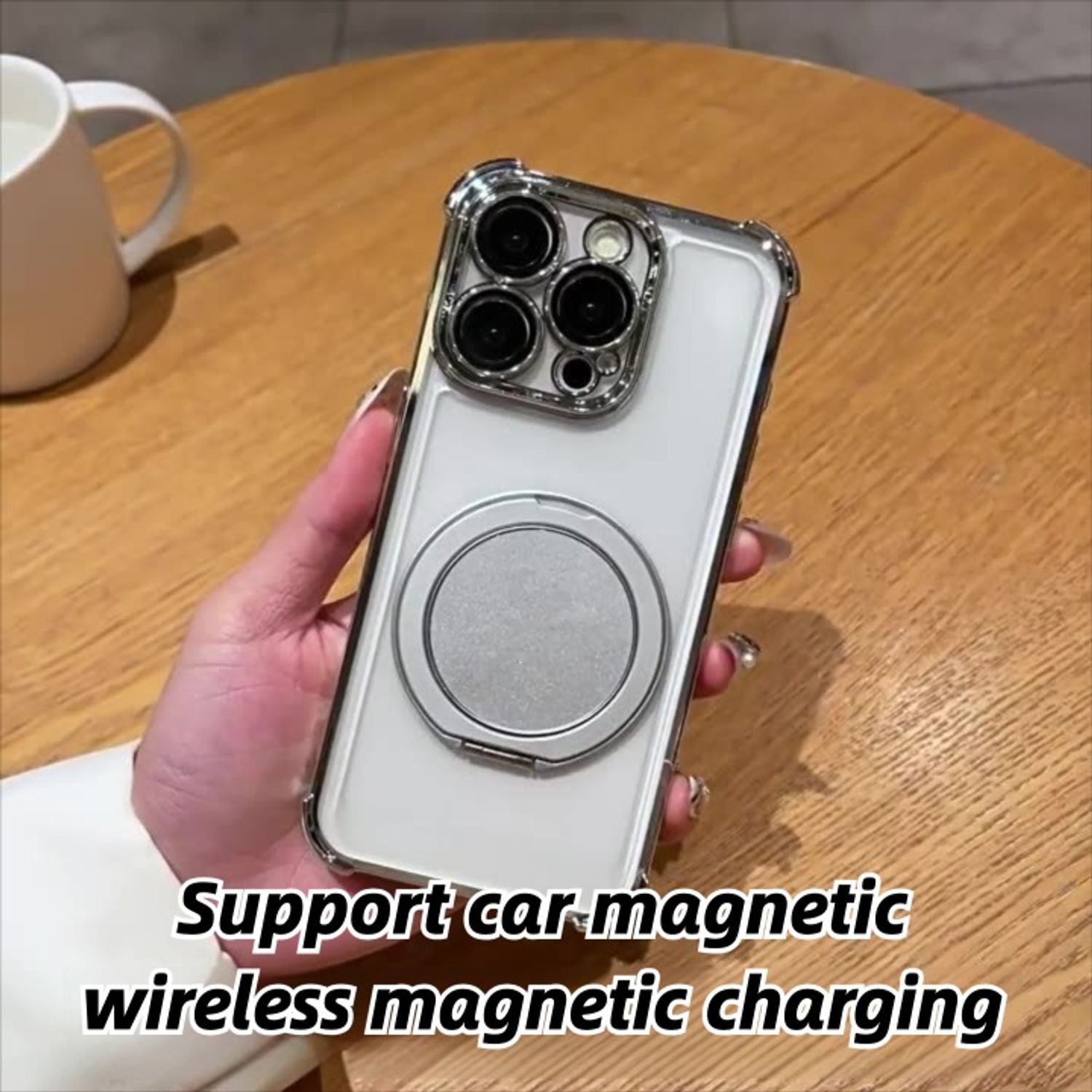 Husa pentru Xiaomi Redmi Note 14 Pro Plus 5G, Magnetic MagSafe, Suport Rotativ Magnetic 360, Protectie Colturi, Ultra Protect, Anti-Shock Protection, transparent/Negru carbon