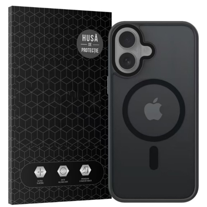 Защитен калъф, съвместим с Apple iPhone 16, MagSafe, силикон, черен