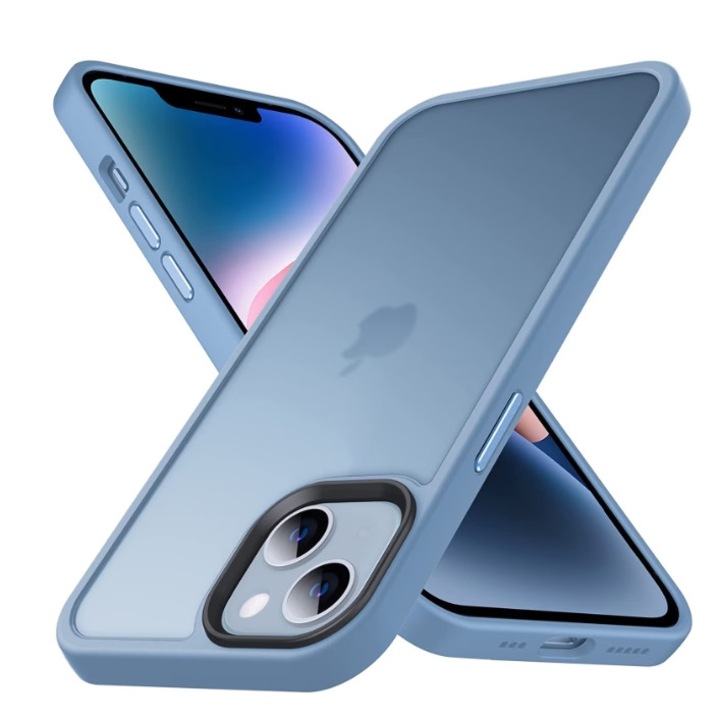 Защитен калъф, съвместим с iPhone 14, хибриден ултра тънък, противоударен заден капак, светло син