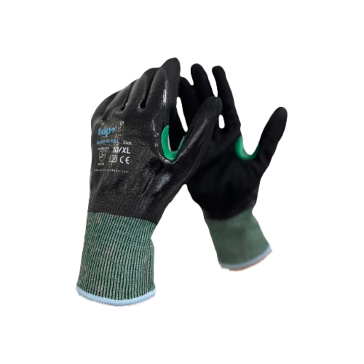 TOP BLADE-D2 Пълни защитни ръкавици, черно/зелени, размер: XL/10