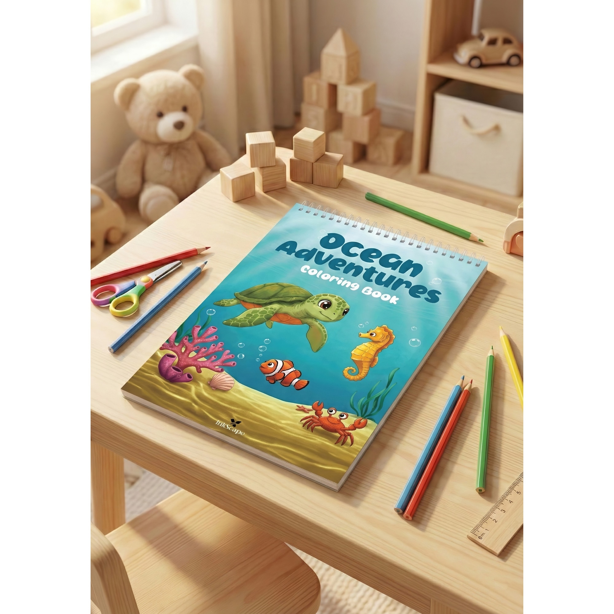 Carte de colorat si desenat pentru copii cu animale marine, 40 pagini ...