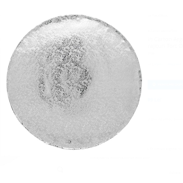 Suport din Carton Argintiu cu Model Flori pentru Prajituri Tort Ø35cm