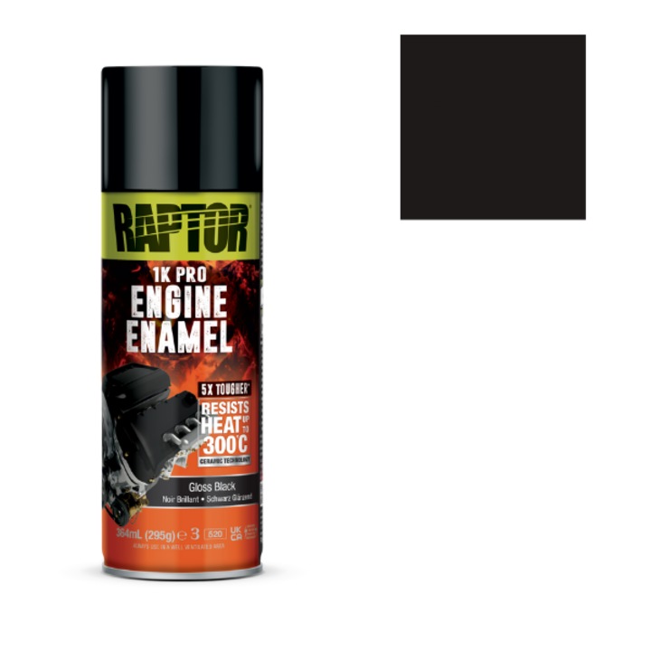 Spray vopsea Raptor termorezistent pt. motor Negru lucios 300C – 364 ml