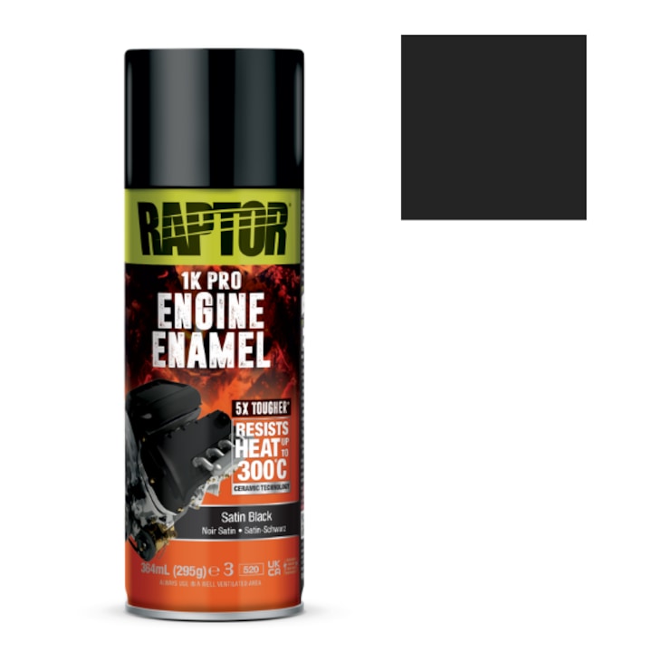 Spray vopsea Raptor termorezistent pt. motor Negru plat 300C – 364 ml