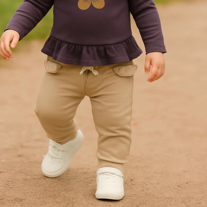 Hosszú melegítőnadrág fodros derekúval, PANCO - Botanic Garden, bézs, lányoknak, Bézs