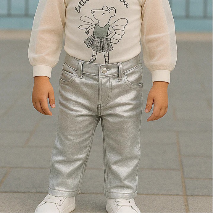 Egyenes farmer ezüst fóliával, PANCO - Kis balerina, szürke, lányoknak, Szürke