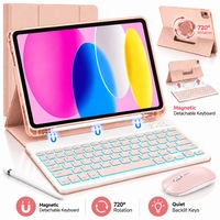 Husa cu tastatura pentru iPad Apple, Excitat®, compatibil cu tableta iPad 10th Gen 2022, iPad 11th Gen (A16) 2025, 10.9", tastatura iluminata in 7 culori, Carcasa moale din silicon, mouse Bluetooth, detasabila magnetic, Durata lunga de viata a bateriei