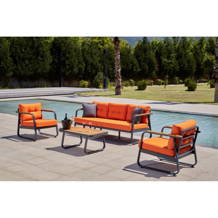 Set de grădină Rio, portocaliu, 186x73x66 cm, 4 persoane, metal