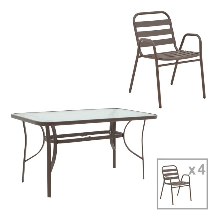 Set masa si scaune de exterior, 5 Piese, Model Ensure-Sussie, Maro, 140x80x70 cm