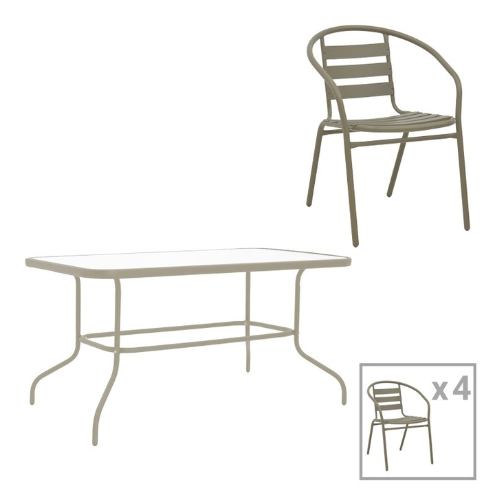 Комплект градински маси и столове, 5 части, модел Tade-Valor, цвят шампанско, 110x60x70 см