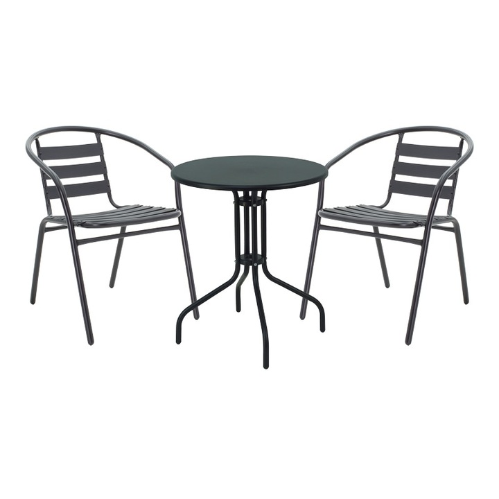 Set masa si scaune de exterior, 3 Piese, Model Vergo - Sussie, Negru