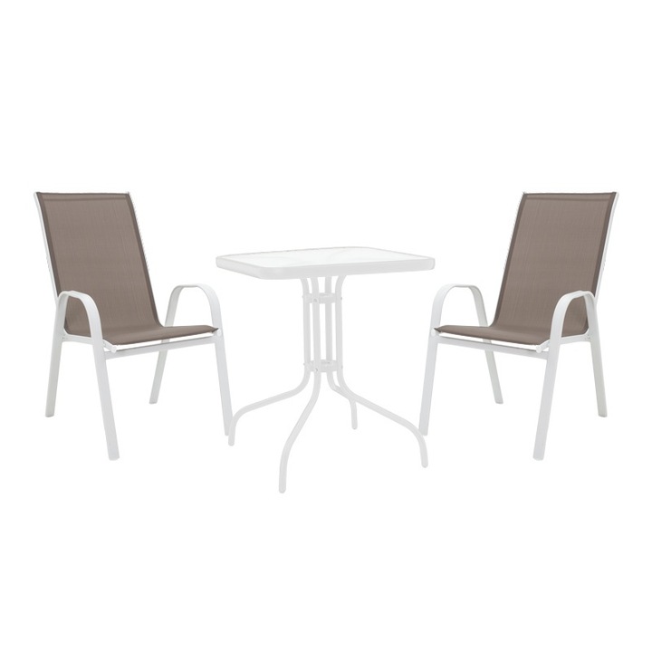 Set masa si scaune de exterior, 3 Piese, Model Watson-Calan, Alb, 70x70x70 cm