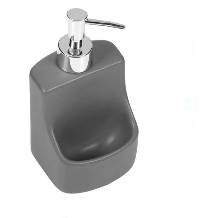 Recipient pentru Sapun Lichid cu Suport pentru Burete Ceramic Gri 9x8.5x11.5cm