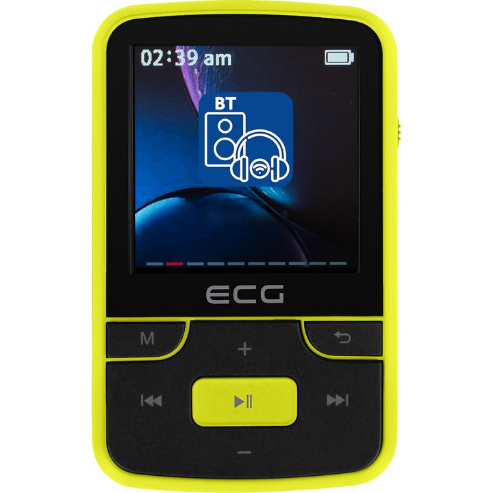 Player Mp3/Mp4, Bluetooth, FM, LCD color 1.54 inch, 32 GB, suport microSD, microfon, galben