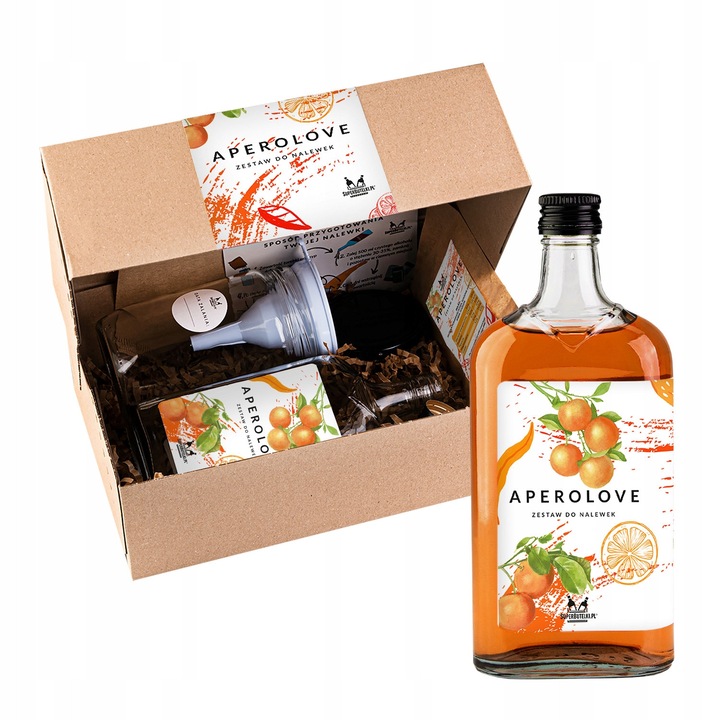 Set pentru prepararea lichiorului, Super Butelki, Idee de cadou ideala, Aperolove, sticla, multicolora, inchidere ermetica, eticheta decorativa lipita, 500 ml