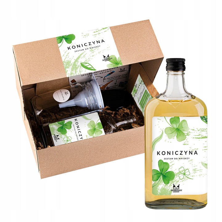 Set pentru fabricarea lichiorului, Super Butelki, trifoi, sticla, capac 28/18, filtru de lichior 3 bucati, eticheta decorativa autoadeziva, 500 ml, multicolor