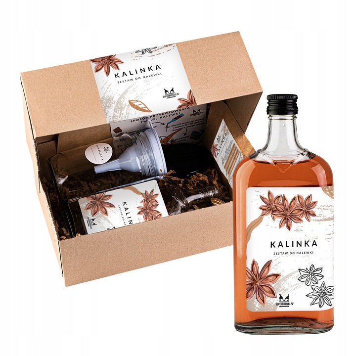 Set pentru fabricarea lichiorului, Super Butelki, Kalinka, sticla, capac 28/18, filtre de filtrare 3 bucati, eticheta decorativa Stickon, 500 ml, multicolor