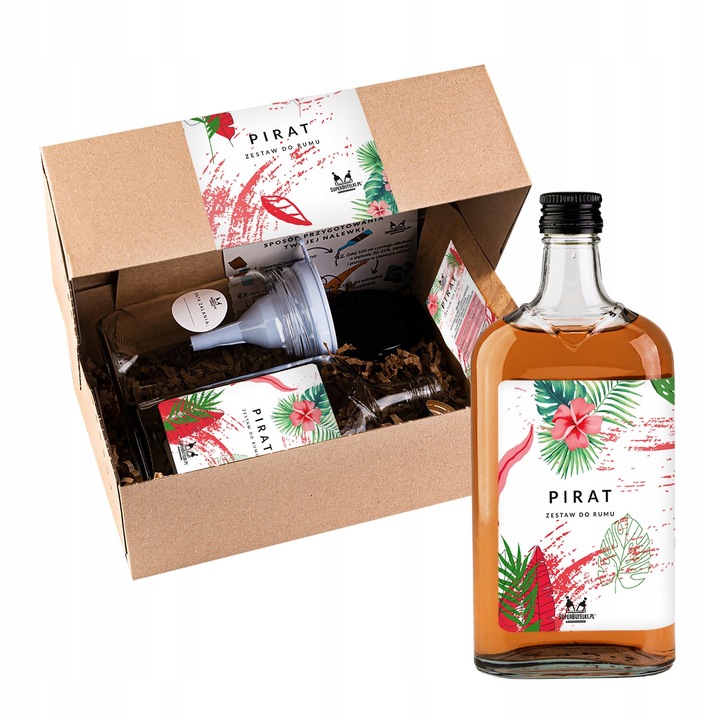 Комплект за приготвяне на ром, Супер бутилка, Перфектна идея за подарък, Направи си сам, Декоративна опаковка, Херметично запечатване, Пиратска, Бутилка, 500 мл, Многоцветна
