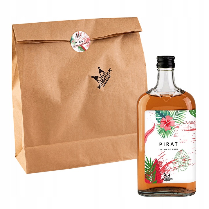 Likőrkészítő készlet, Super Butelki, Pirate, üveg, kupak 28/18, száraz likőr, likőrszűrő 3 darab, 500 ml, többszínű