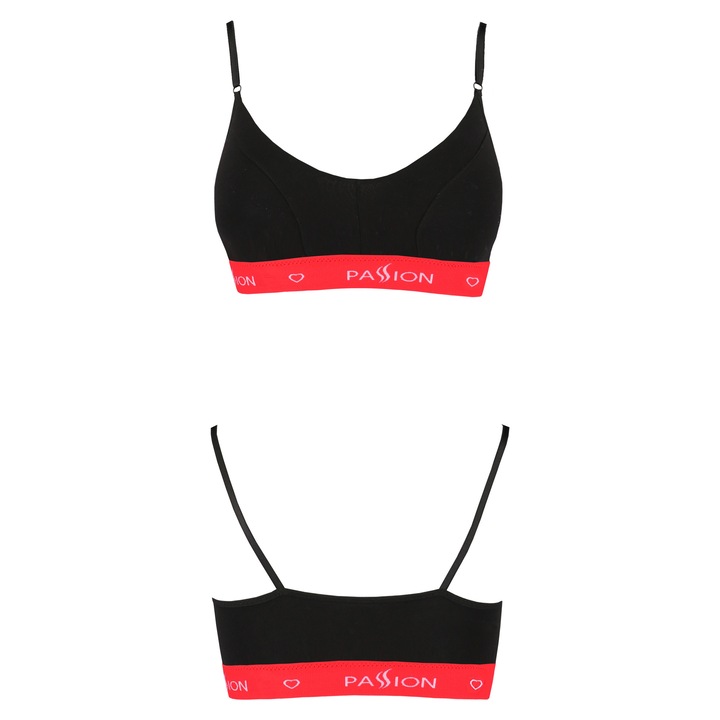 Sutien Sportiv Pentru Dama, Passion, Ps009, Bumbac Elastic, Fara Captuseala, Bretele Inguste Reglabile, Confortabil, Material Respirabil, Potrivit Pentru Antrenamente De Intensitate Mica Pana La Medie, Negru-Rosu, M