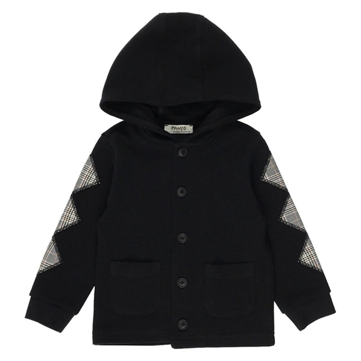 Palton tip hanorac, cu gluga si nasturi, PANCO - Happy Camp, Negru, pentru baieti, Negru