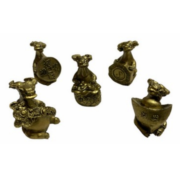 Statueta feng shui GOBI® Set de 5 bivoli din rasina 4, 5 cm