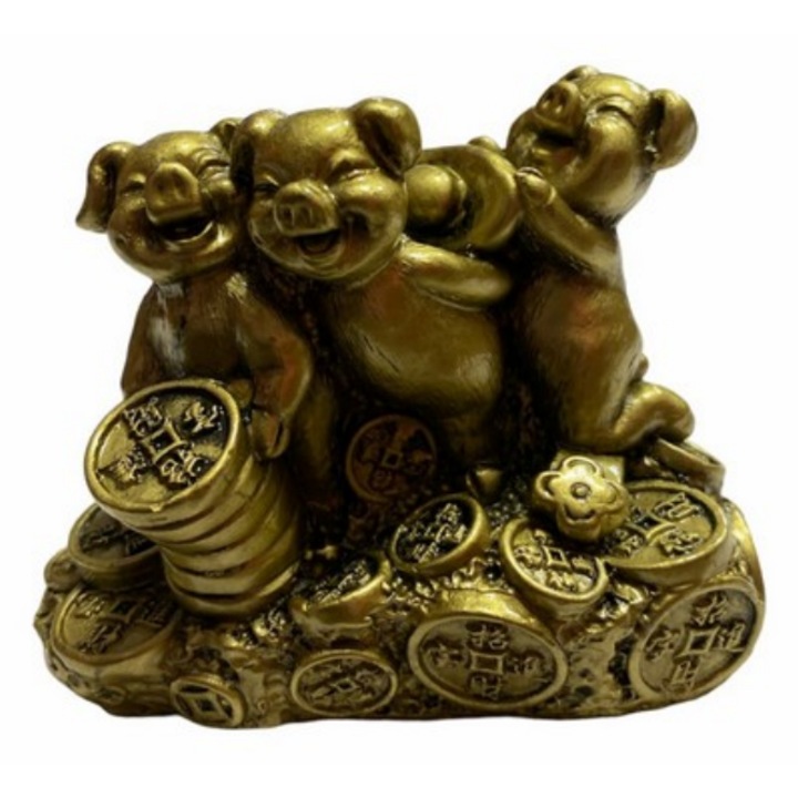GOBI feng shui szobor 3 malac gyantás érméken 7 cm, FS 85 modell