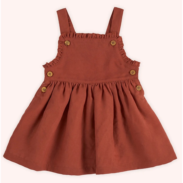 Rochie sarafan babydoll PANCO - Retro Journey, Caramiziu, pentru fetite - 92, Caramiziu