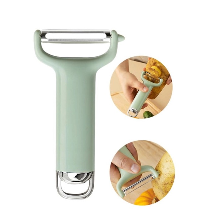 Curatator de legume multifunctional din otel inoxidabil, forma de Y cu design agatat pentru fructe, morcovi, dovlecei, castraveti, cartofi VERDE