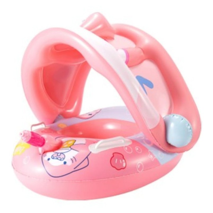 Colac gonflabil, protectie solara, model Barcuta, pistol cu apa, roz, 70 cm