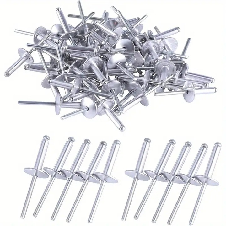 Set 50 nituri din aluminiu și oțel, cap lat, 4x25x12mm, standard DIN7337