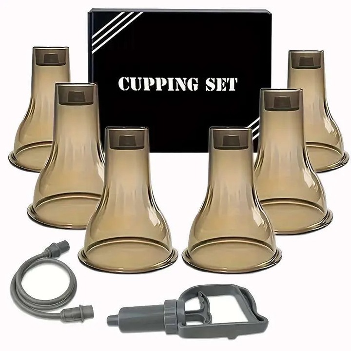 Set ventuze, plastic, cu pompa, masaj, relaxare, decontracturare, 6 bucati