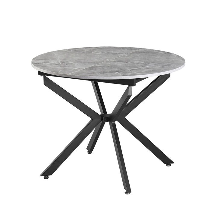 Разтегателна маса DacEnergy, MDF, кръстосани метални крака, бетон/черно, 100x100-140x75см, за 4-6 човека