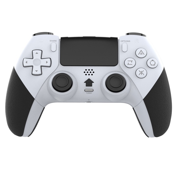 Gamepad PS4, Bluetooth wireless, baterie 800mah, mufa pentru casti de 3, 5 mm, corp vibrator, alb