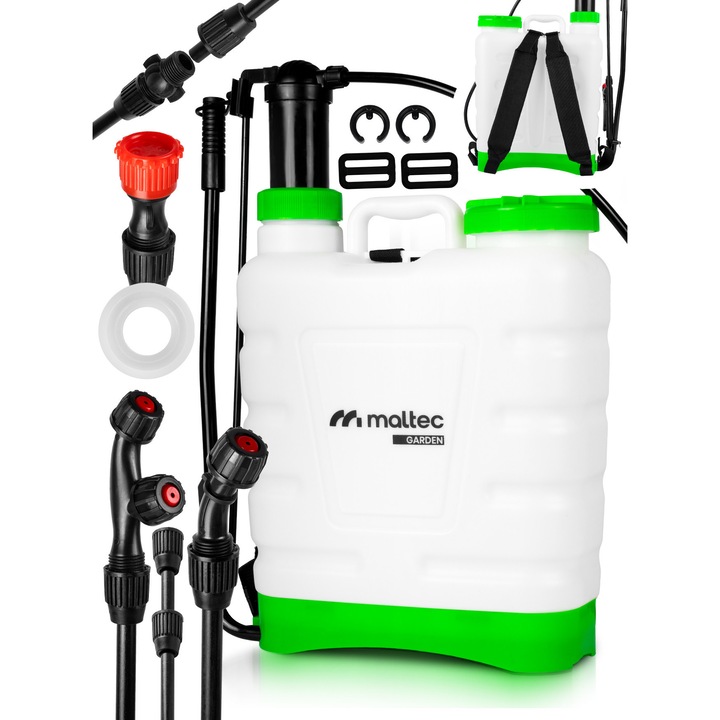 Ръчна пръскачка под налягане, MalTec, MasterSpray-16l, удължителна тръба, дозираща чаша, презрамка, уплътнения, резервоар 16l, за градина, високо налягане, устойчив материал
