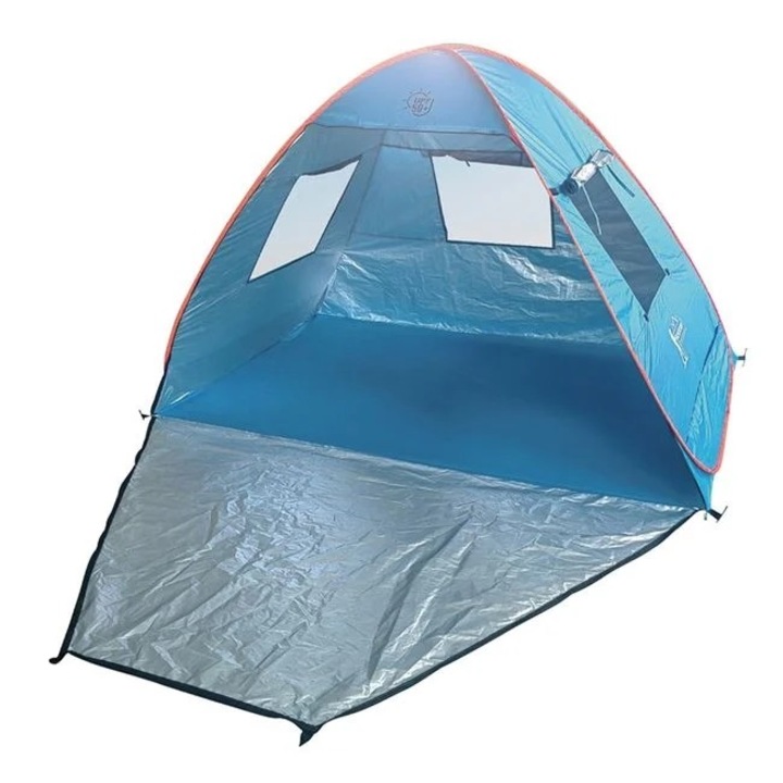 Kihúzható sátor ablakokkal a strandra, napvédelemmel, 200x120x120x130cm, Kék