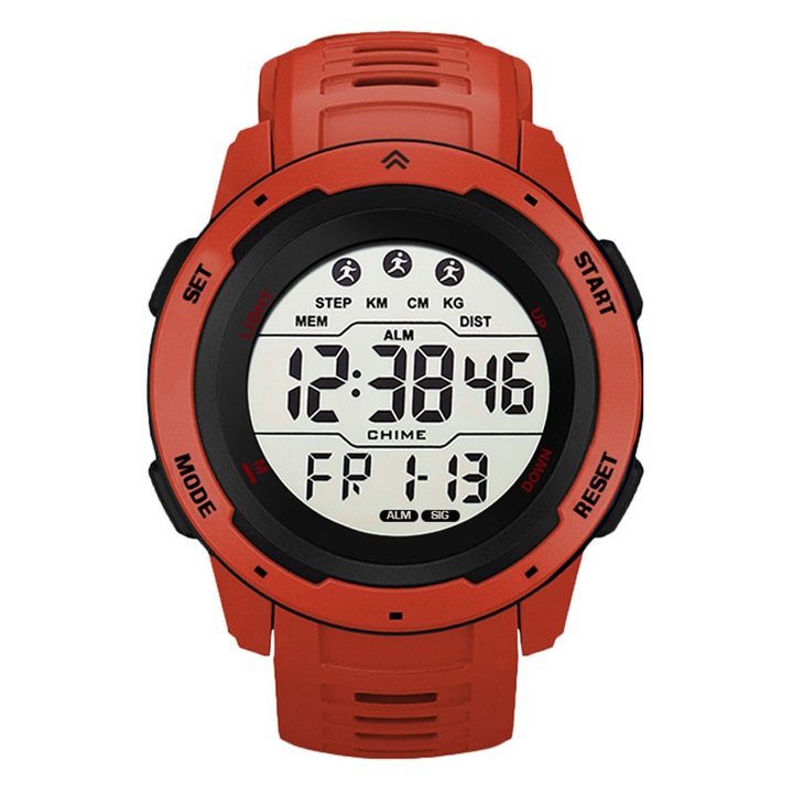 Ceas sport digital multifunctional impermeabil rosu 45x12mm