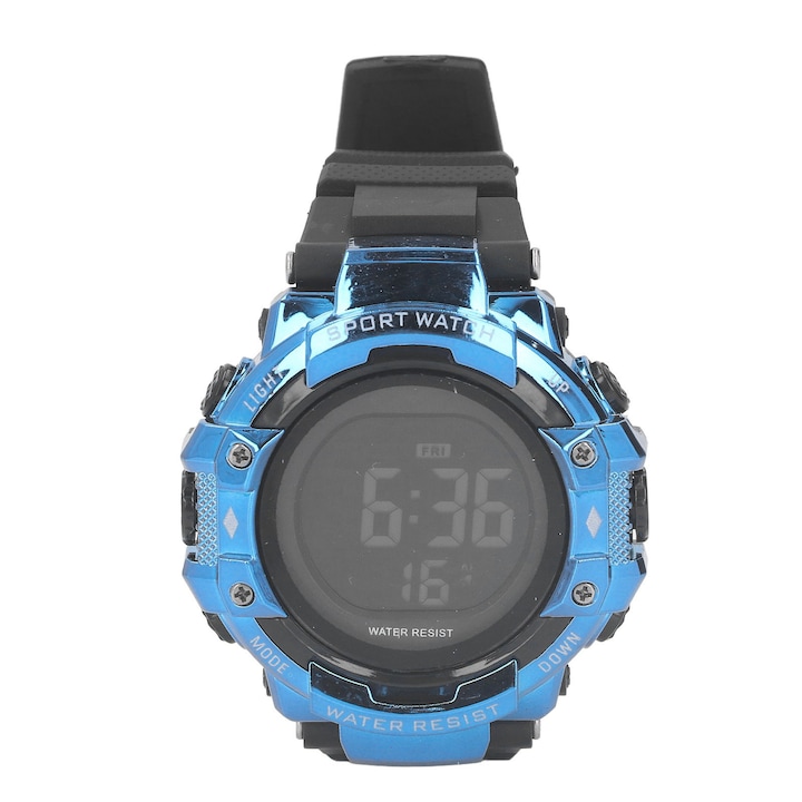 Спортен цифров часовник с голям LED екран, водоустойчив 5bar, аларма, хронометър, син