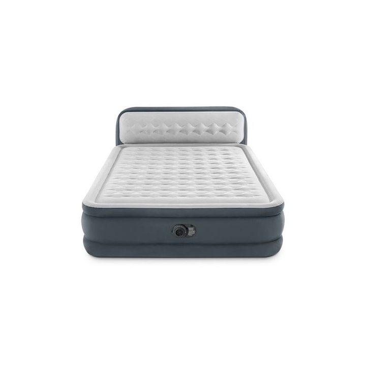 Надуваем дюшек Intex, До 272 кг, Двоен, Табла, Чанта за пренос, Преносим, Велур, 152x46x236см, Сив/Бял