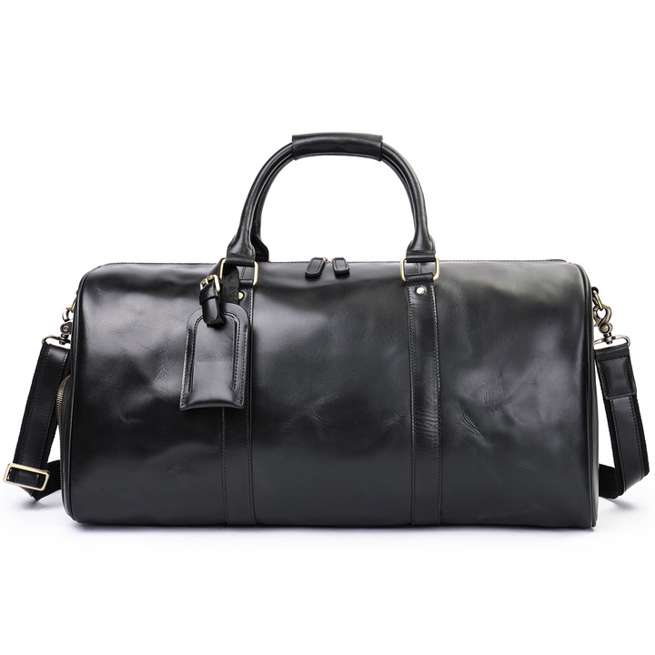 Geanta de voiaj, fitness, piele naturala premium, BUSY LDY & GTM® Nomad, compartiment incaltaminte, capacitate mare, Oil Black