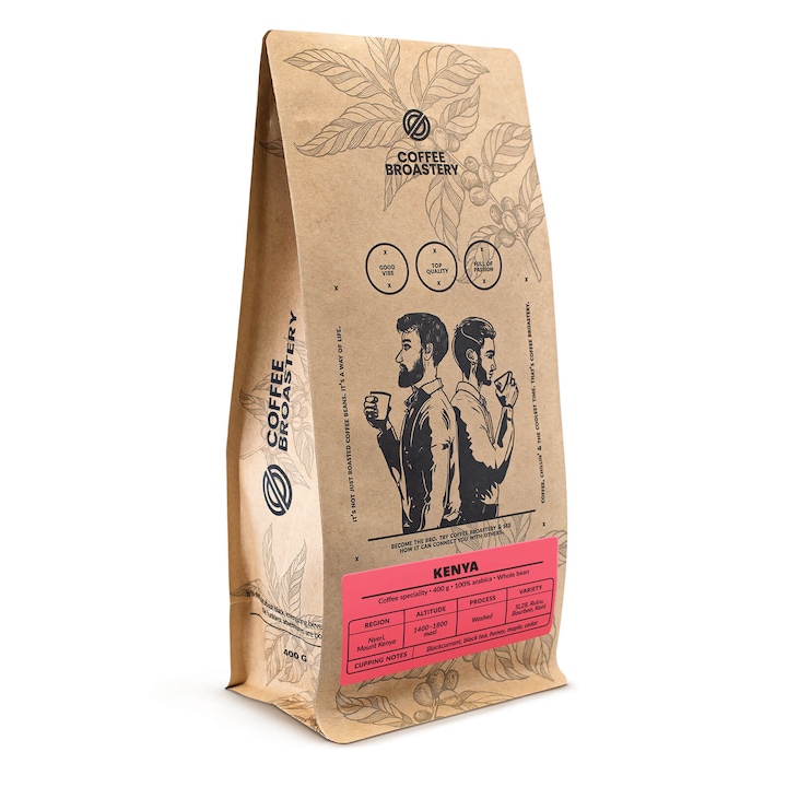 Кафе на зърна, Coffee Broastery Kenya Nyeri Speciality, Прясно изпечено, 100% Арабика, Ниска киселинност, 400 г