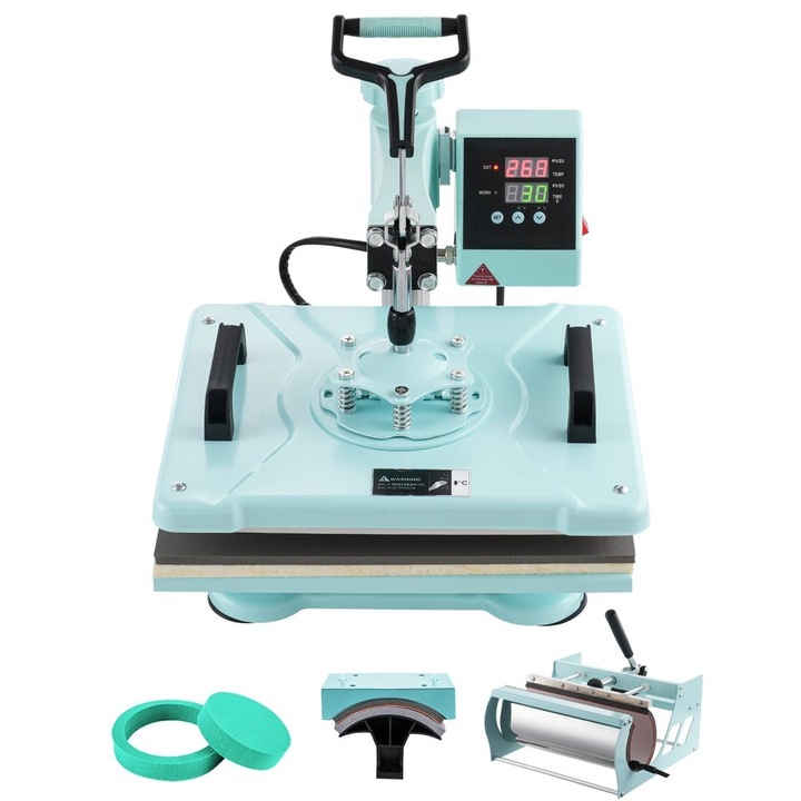 Термопреса, модел 5 в 1, 30x38 см, за тениски и чаши от 30 oz, мощност 1050W, зелен цвят