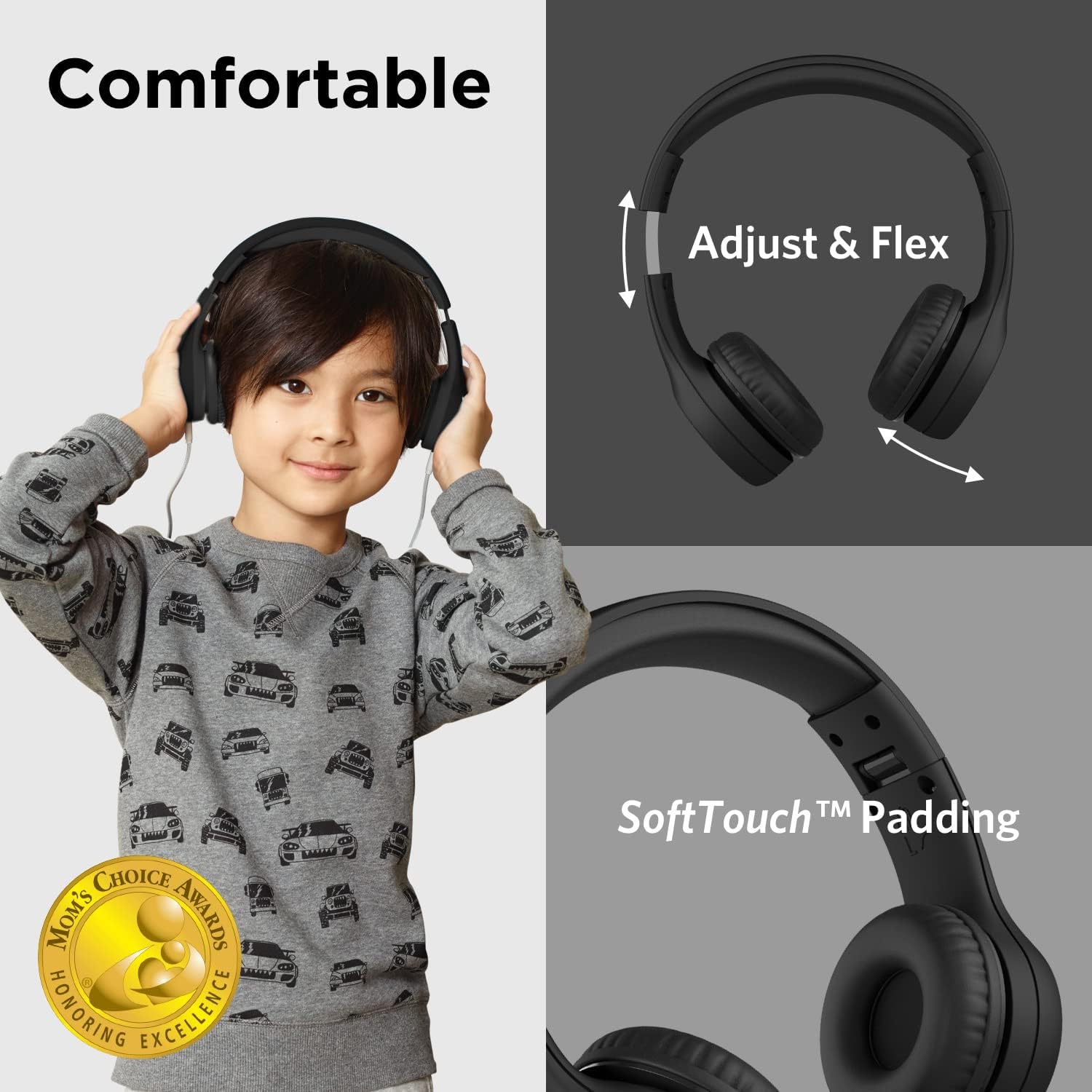 Casti on-ear pentru copii LilGadgets connect+ ® cu microfon si control volum, design pliabil, compatibilitate universala, tehnologie shareport, captuseala moale, limitare volum 93 db