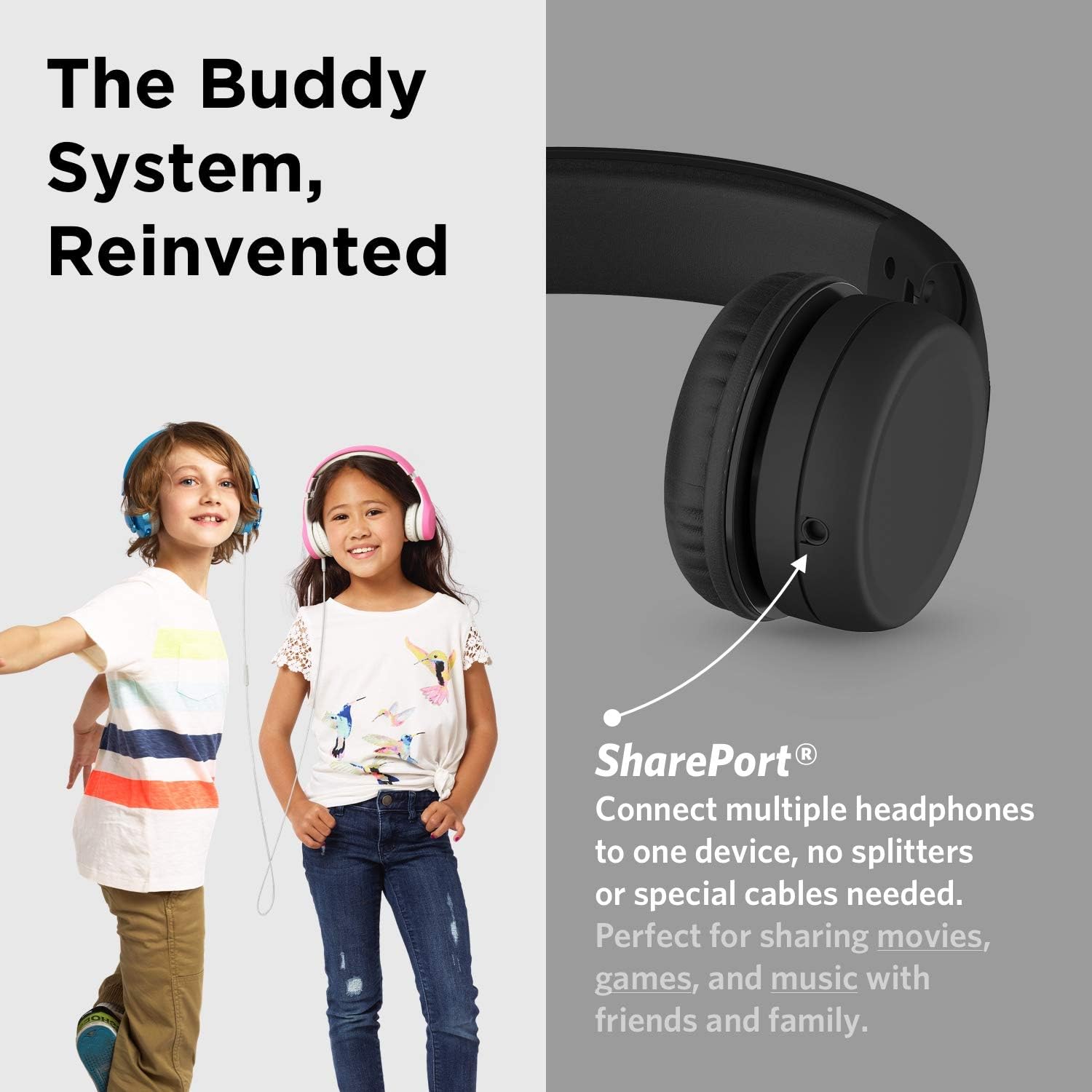 Casti on-ear pentru copii LilGadgets connect+ ® cu microfon si control volum, design pliabil, compatibilitate universala, tehnologie shareport, captuseala moale, limitare volum 93 db