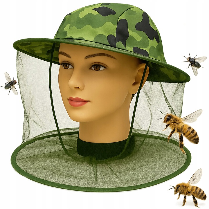 Palarie de pescuit cu plasa anti-insecte, PrzydaSie.pl, verde, dimensiune universala