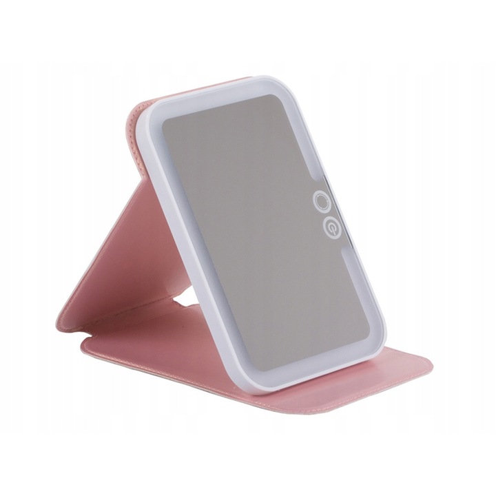 VarioShop® LED огледало за грим, регулируема топла, студена, неутрална светлина, сензорен бутон, акумулаторна батерия 1100 mAh, 17 x 11.5 см, бяло/розово