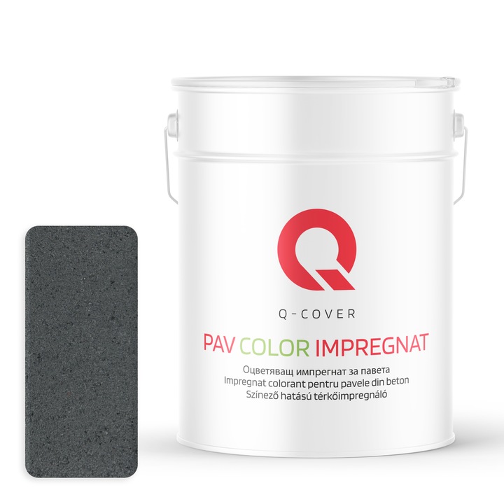 Impregnat colorant pentru pavele din beton, Q-Cover, Gri antracit RAL 7016, mat, pentru exterior, usor de aplicat, rezistent la uv, pe baza de apa, fara substante toxice, fara miros, culori rezistente la uv, foarte eficient, 10L